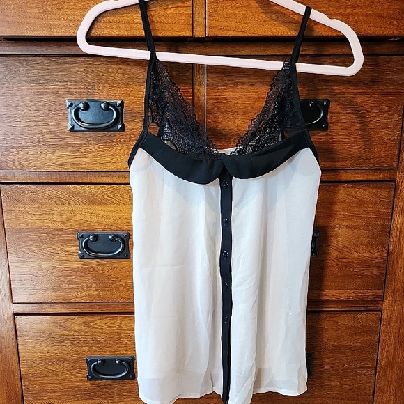 Tfnc London Tops - TFNC LONDON Cream & Black Lace Trim Button-Front Top